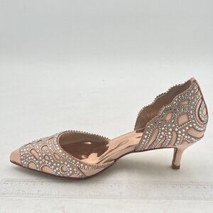XYD Pink Elegant Pointed Toe D'Orsay Kitten Low Heel Rhinestone Studs Pumps